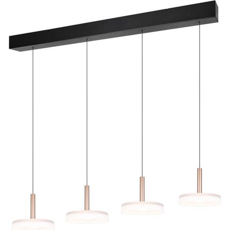 Suspension barre moderne bronze 4 globes verre LED chaud (1/3)