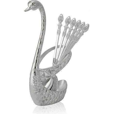 Cuillère à café, cuillère de service en acier inoxydable avec support en forme de cygne, vaisselle de table (1/4)