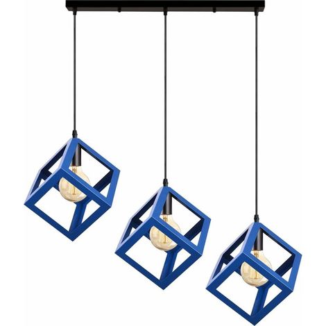 3 Lampes Suspension Luminaire Moderne Lustre Plafonnier Style Geometrique Lampe de Plafon en Forme de Cube pour Chambre à Coucher, Salon, Salle à Manger, Cuisine - 16 CM, Bleu BLOW (1/4)