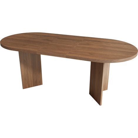 Table à manger en MDF 200 x 90 cm pour 6-8 personnes avec coins arrondis et plateau épais noyer (1/5)