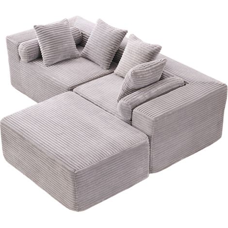 Canapé d’angle modulable en tissu gris, ensemble 3 modules avec méridienne large, coussins moelleux et montage sans outil pour petit salon moderne CHICFURN (1/5)