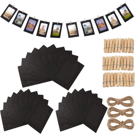 Cadre Photo En Papier - 10x15 Cm - Avec Pinces En Bois Et Ficelle - Décoration Murale Intérieure - Lot De 30 (1/5)