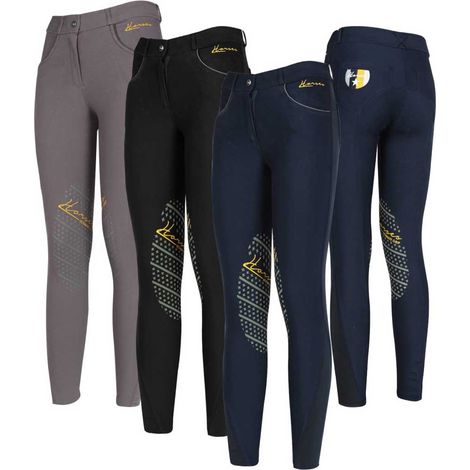 ITA 40, Noir: Pantalon femme à poignets au genou en or motif Alexia