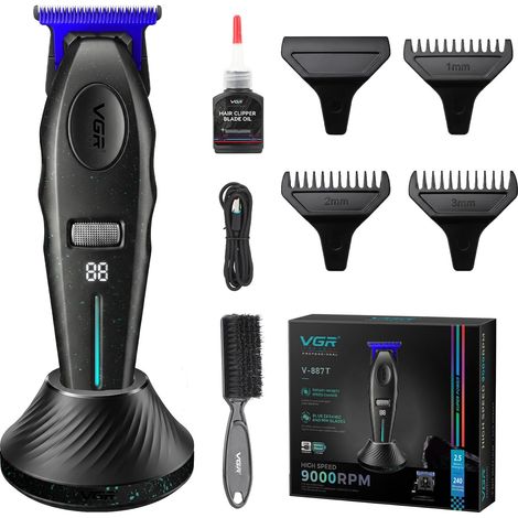 887T Finishing Trimmer With Charging Station, Black Men's Hair Clipper with 6 Levels Adjustable Adjustable Motor Trimmer 9000 RPM, Removable and Washable Ceramic Blade (1/5)