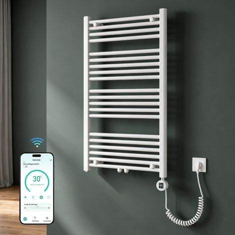 Mai & Mai Sèche-serviettes Électrique 100x60cm Blanc avec Résistance Chauffante 600 W Contrôle à Distance Chauffage Central Radiateur pour Salle de Bain (1/5)