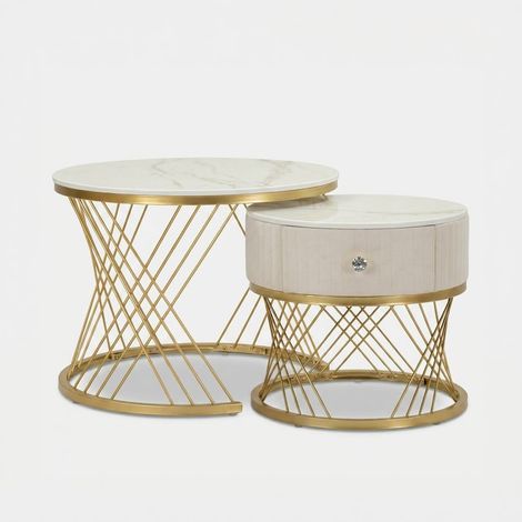 Set de 2 mesas de centro con cajón de madera y metal Votix (1/5)