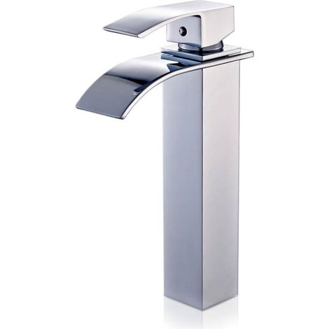 Robinet Mitigeur lavabo salle de bain personnalisee evier cascade contemporaine finition chromee (1/4)
