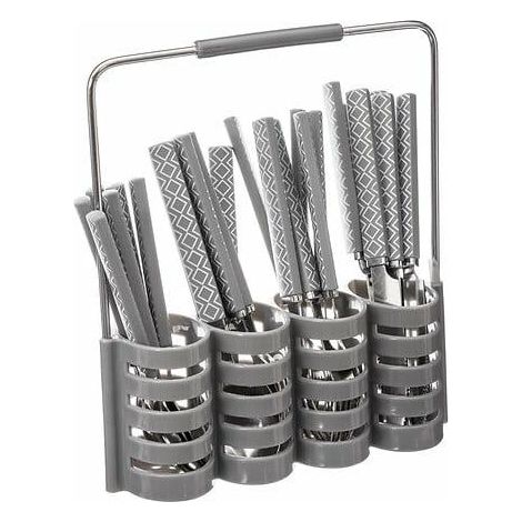 Ensemble de couverts Géo 24 pièces avec support, gris, acier inoxydable