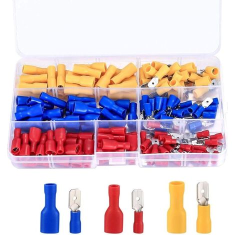 Kit de conectores de crimpado para cables - JINFGERNE - 150 piezas surtidas (rojo, amarillo, azul) con terminales aislados (1/5)