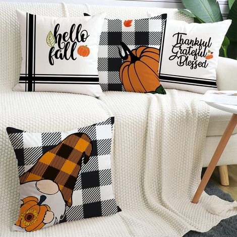 4 Sets Halloween-Kissenbezüge mit Cartoon-Motiven, Leinenkissenbezüge von Amazon, Kürbis-Auto-Kissen (45x45 cm) (1/3)