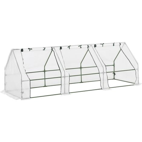 Serre de jardin tunnel avec 3 fenêtres enroulables, bâche PE 140 g/m², armature métallique thermolaquée, format compact 270 x 90 x 90 cm, blanche  CHICFURN (1/5)
