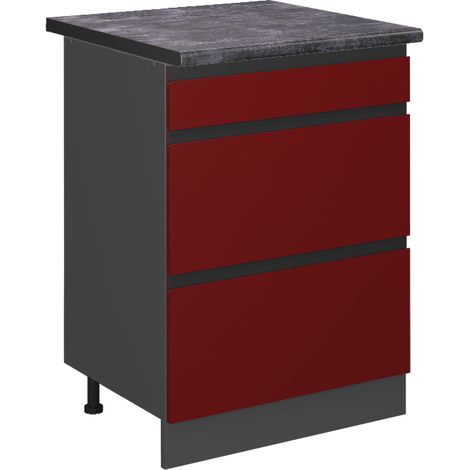 Mobiletto base per cucina R-Line, Rosso, 60 cm con cassetti, PL Antracite, Vicco