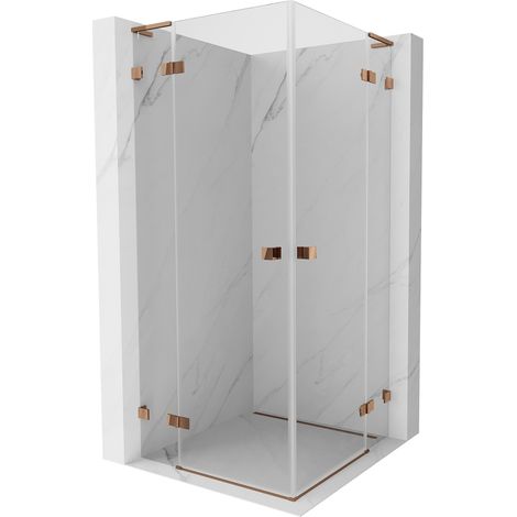 Mexen Lunar L Duo cabine de douche pivotante 85 x 85 cm, transparent, or rose - 834L-085L-085P-60-00 (1/5)