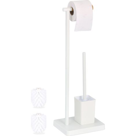 Relaxdays Portarrollos WC,  Soporte Escobillas y Rollos de Papel Higiénico, 66,5x23x18cm, Acero, Blanco