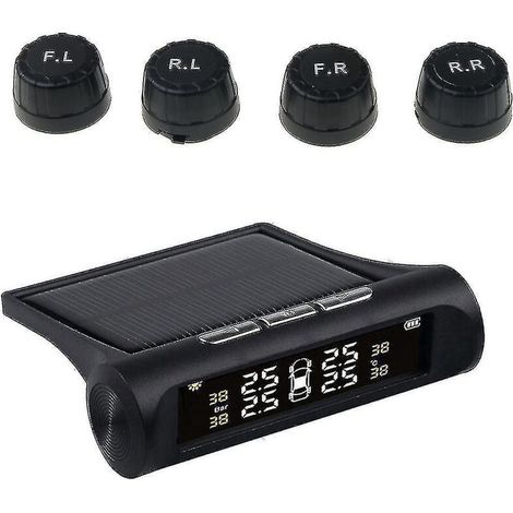 Système de surveillance de la pression des pneus sans fil TPMS avec écran LCD numérique HD, outil d'alarme automobile, 4 capteurs externes et angle d'affichage réglable. (1/5)