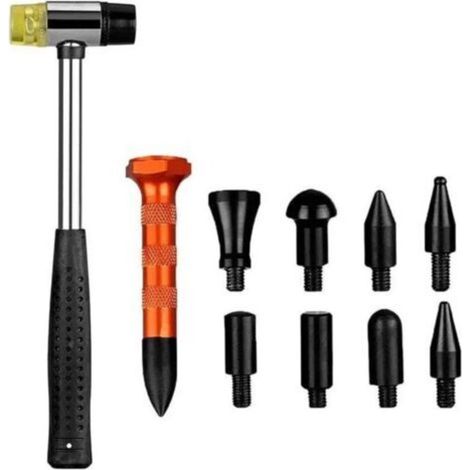 Kit de débosselage sans peinture 10 pièces, marteau en caoutchouc, poinçons centraux, pour débosselage de voiture, débosselage de porte de réfrigérateur (1/4)