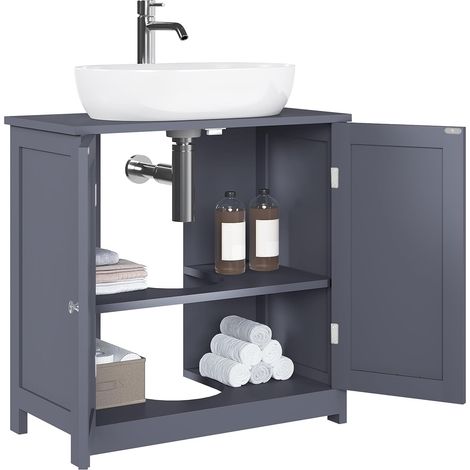 WOLTU Mueble para lavabo de baño de MDF con 2 puertas, gris (1/5)