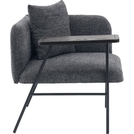 ELVMI Sillón con mesa auxiliar, 2 bolsillos laterales y respaldo acolchado, de chenilla, gris oscuro (1/5)