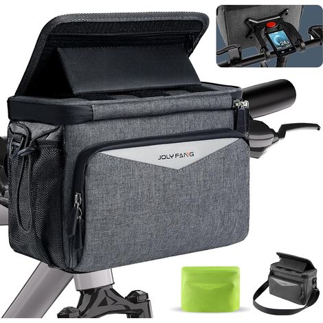Sacoche Velo Guidon avec Adaptateur, 5,2L Sacoche de vélo étanche avec Support de téléphone Portable, écran Tactile, bandoulière Amovible - Convient pour vélo, vélos électriques (1/5)