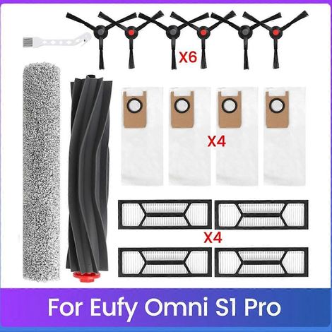 17 Ersatzteile für den Eufy Omni S1 Pro Saugroboter: Hauptbürste, Seitenbürste und waschbarer Staubfilter. (1/5)