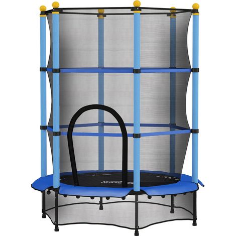 Trampolino per bambini rotondo 140 x 190 cm rete di sicurezza porta con cerniera moderno contemporaneo in acciaio galvanizzato blu 210000334