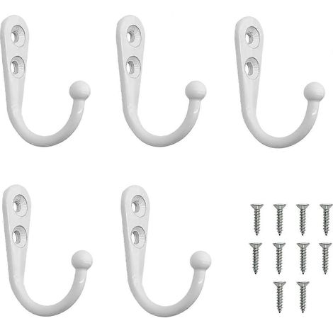 Patères murales, lot de 5 crochets simples avec 10 vis, crochets métalliques pour peignoirs, cuisine et salle de bain. (1/5)
