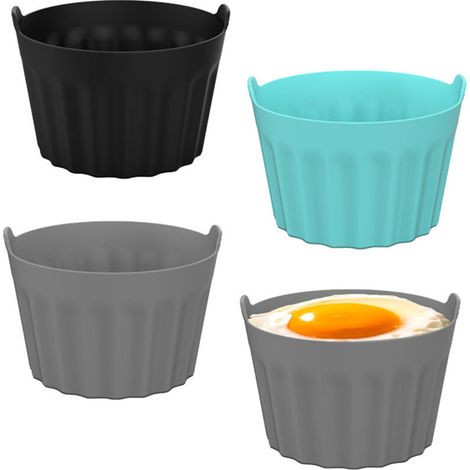 6-teiliges Silikon-Backform-Set für Heißluftfritteusen, flach für fettfreie Fritteusen, Mafin-Ausstechform, Kuchenform, Eierkuchenform, Zubehör für Heißluftfritteusen, Silikon-Backformen, Schwarz + Gr