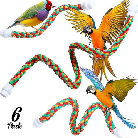Lot de 6 perchoirs en corde pour oiseaux, support rotatif en corde élastique, jouet pour oiseaux. (1/5)