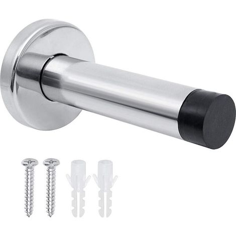 1 Butée de porte avec tampon en caoutchouc en acier inoxydable à fixation murale avec vis de montage et chevilles – 95 cm (1/4)