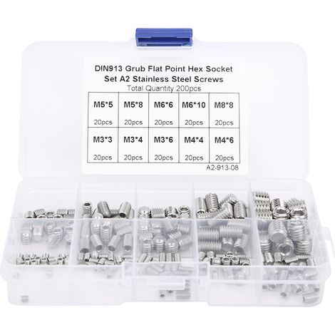 cosse a sertir-Vis à six pans creux à tête plate en acier inoxydable pour instruments de précision - Jeu de 200 vis pour fixation M3/M4/M5/M6/M8 (1/5)
