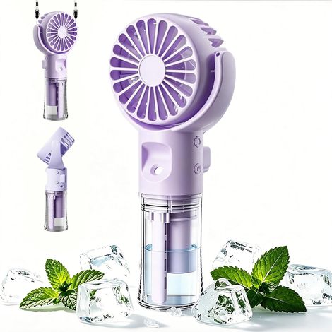 Mini Ventilateur Portable, Ventilateur Brumisateur, Ventilateur de Poche USB Rechargeable avec 4 Vitesses Réglables et Brume D'eau, Ventilateur Portable Silencieux pour Maison, Bureau, Voyage (Violet) (1/5)