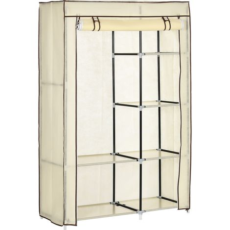 Armadio pieghevole in tessuto con barra appendiabiti e 6 ripiani color crema HOMVRA (1/5)