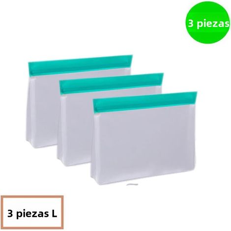 3 Pcs Sacs de conservation alimentaire réutilisables, taille L, en silicone et PEVA, étanches, avec point d’en-tête, pour congélateur et sandwiches (1/4)
