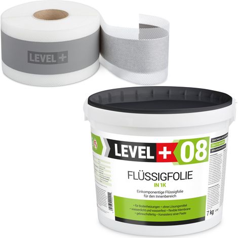 LEVEL+ Dichtset für Duschabdichtung Bad Dichtband Flüssigfolie 7kg SET01 (1/3)