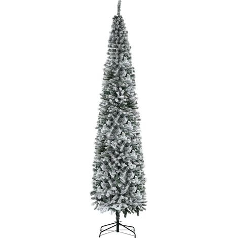 Sapin de Noël fin enneigé 270 cm avec 1014 branches - support métallique vert et blanc (1/5)