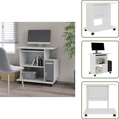 Bureau d'ordinateur Blanc 80x50x75 cm Bois d'ingénierie - Bureau Informatique - Bureau Blanc - Bureau Design - Bureau Compact - Meuble De Bureau