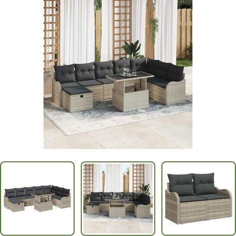 vidaXL Jardin -  Ensemble de canapé de jardin 9 pcs Gris clair Poly rotin (1/5)