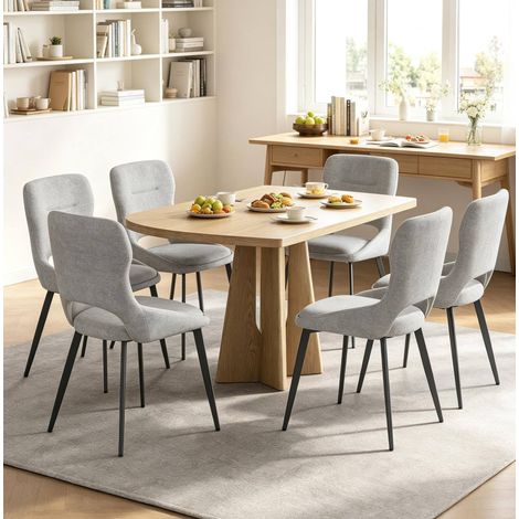 Juego de 6 sillas de comedor en chenilla gris con estructura metálica HAVRYA (1/4)