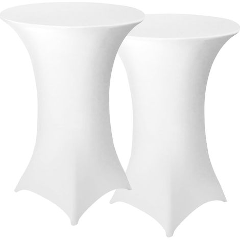 Set of 2 spandex cocktail table covers, square corners, for events (white, diameter 80-85 cm) (1/5)