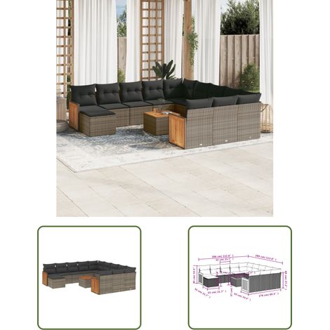 The Living Store 13-tlg. Garten-Sofagarnitur mit Kissen Grau Poly Rattan - Gartenmöbel - Esstischgarnitur - Lounge Set - Outdoor Möbel - Rattan Gartenmöbel (1/3)