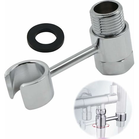 Support Pommeau Douche Douchette Accroche - Raccordement 20mm éCrou Porte Universel RéGlable 360° Pomme Mural Salles Bains Lance Toilette Main Remplaç Able Sans PerçAge Laiton Chromé (1/5)