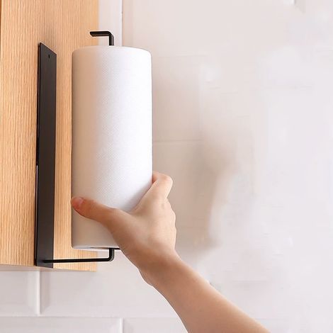 (Black) Paper Towel Holder, Wall Mounted Paper Towel Holder for Kitchen Bathroom, Self Adhesive Aluminum Holder No Drilling, Suitable for Bathroom