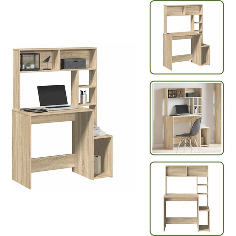 The Living Store Schreibtisch mit Regal Sonoma-Eiche 100x45x140 cm Holzwerkstoff - Holzwerkstoff (1/5)
