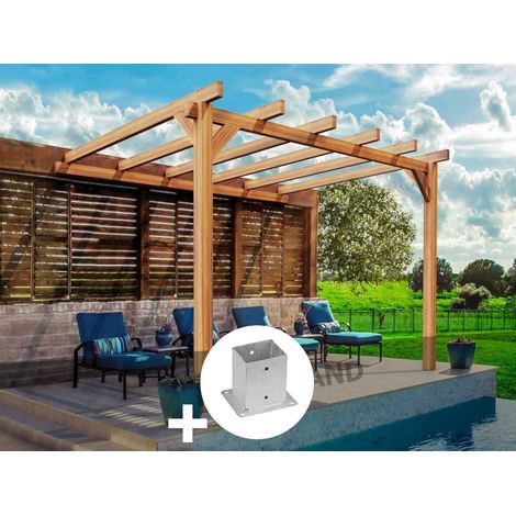Pergola adossée en lamellé-collée Le Mans 400 x 300 cm + 2 supports poteaux - Mardeland
