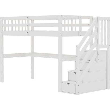 Letto a soppalco per bambini 90 x 200 cm con scrivania integrata e cassetti, bianco, HOMVRA (1/5)