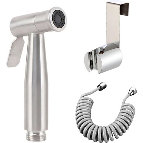 Bidet Douchette à main en acier inoxydable, douche musulmane en acier inoxydable, kit de pulvérisation de couche en tissu pour bébé avec tuyau à ressort, support mural (1/5)