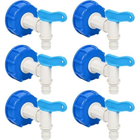 Set of 6 DIN60 Drum Taps, Drum Drain Taps, Dosing Tap with Pouring Spout, Tap for 15-60 L Drums, White-Blue (1/5)