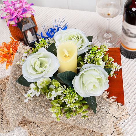 Guirlande De Bougies Avec Fleurs Artificielles - Décoration De Table Et De Salon - Pour Dîners Romantiques Et Événements Spéciaux - 1 Pièce (1/3)