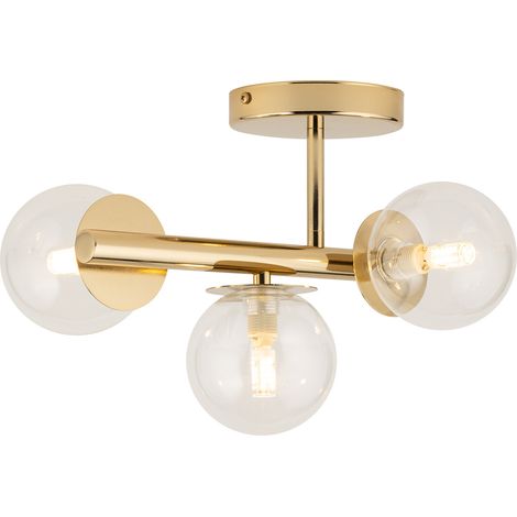 Plafonnier laiton doré 3 globes verre Avola 3xG9 Sigma (1/2)