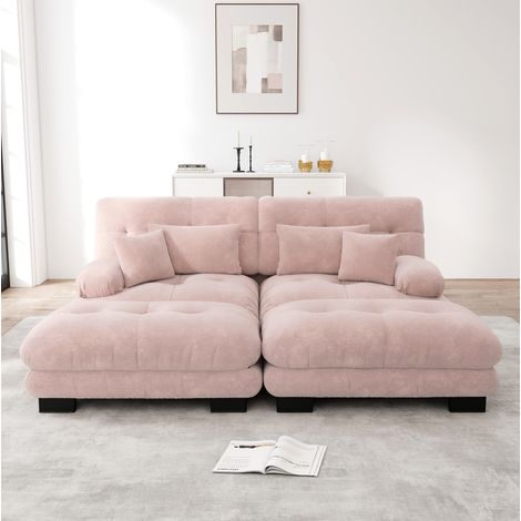 Sofá salón modular chenilla rosa con otomanas OKMYHOME (1/5)